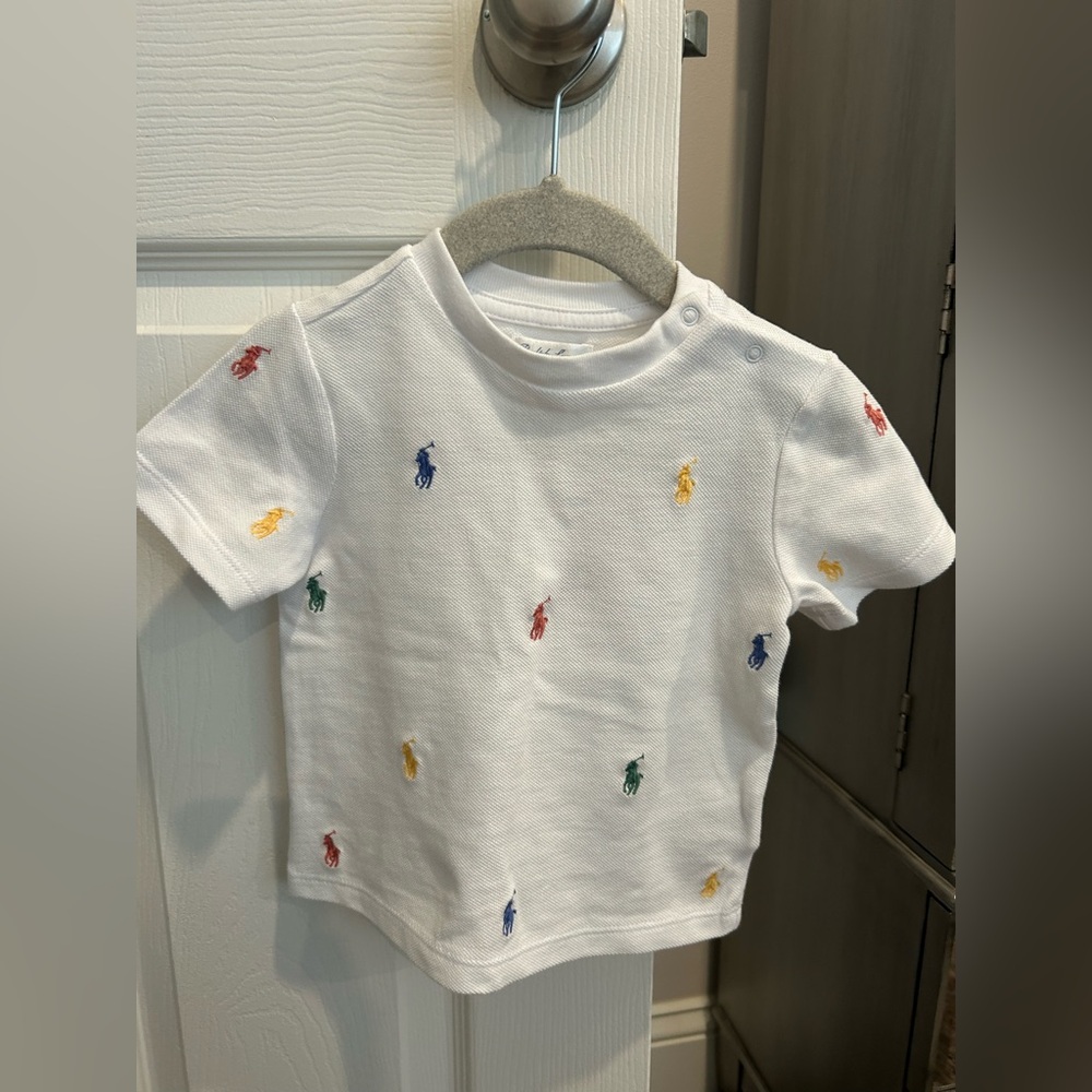 NWT! Ralph Lauren White Multi-Color Pony Embroidered T shirt. 12 months
